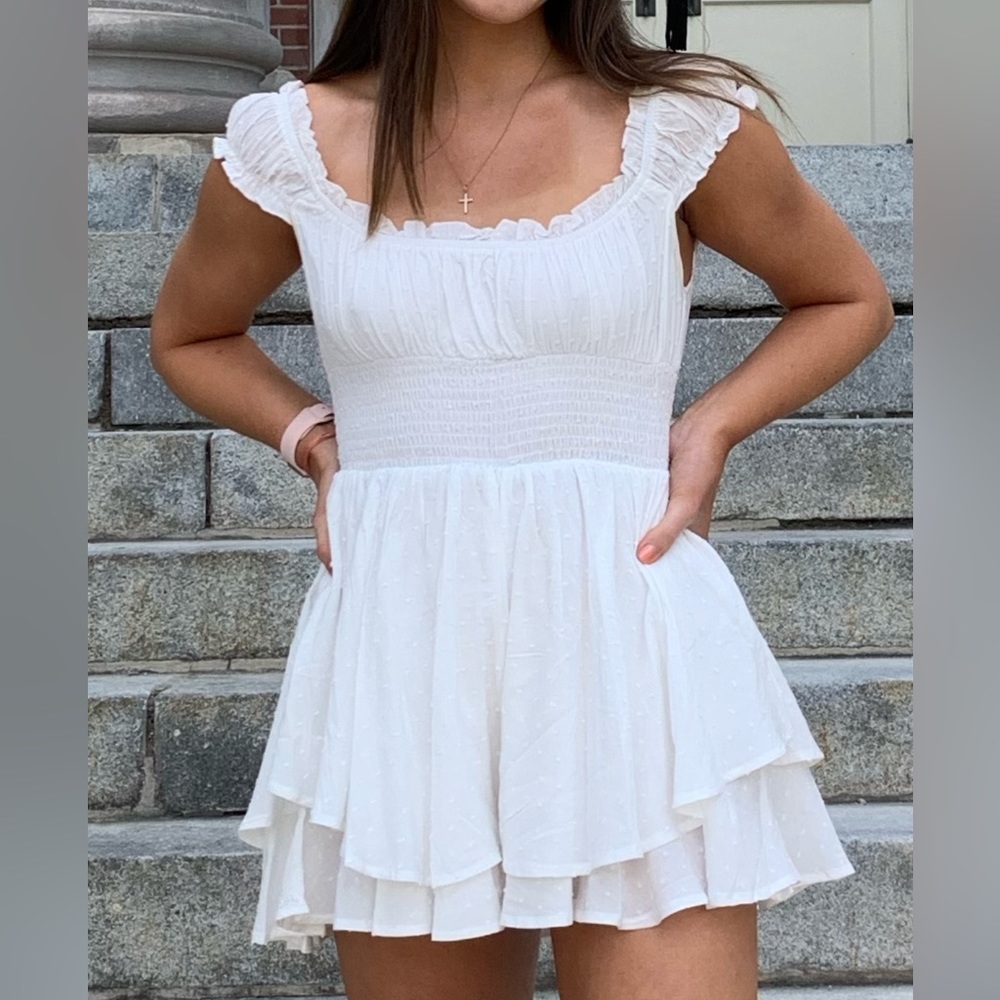 Urban outfitters white Rosie Smocked Tiered Ruffle Romper size small